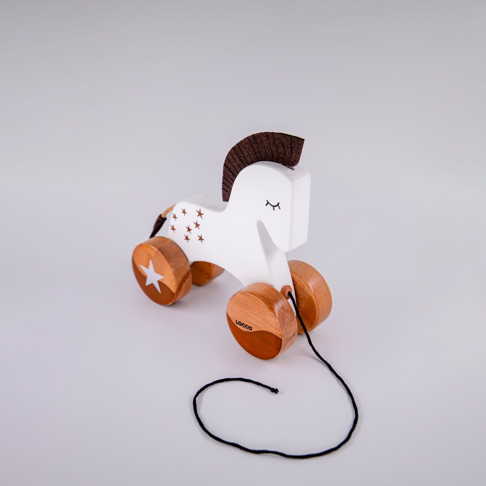 Beyaz-Kahverengi Ahşap At Oyuncağı, Kayın Ağacı