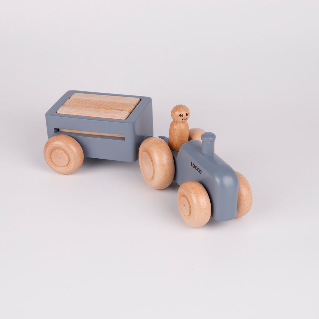 Gri Ahşap Retro Traktör Oyuncağı, %100 Doğal Malzemeler