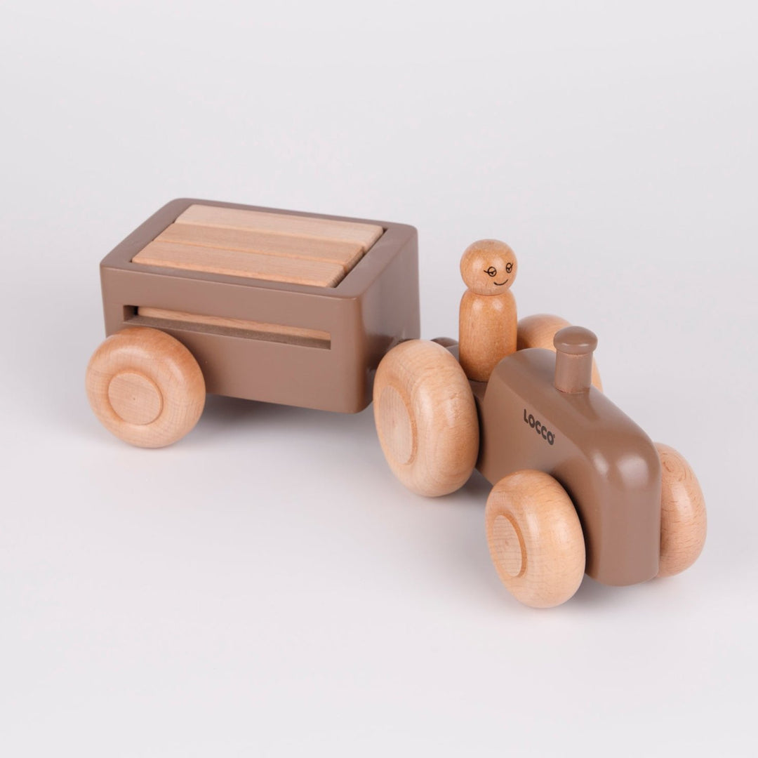 Kahverengi Ahşap Retro Traktör Oyuncağı, %100 Doğal Malzemeler