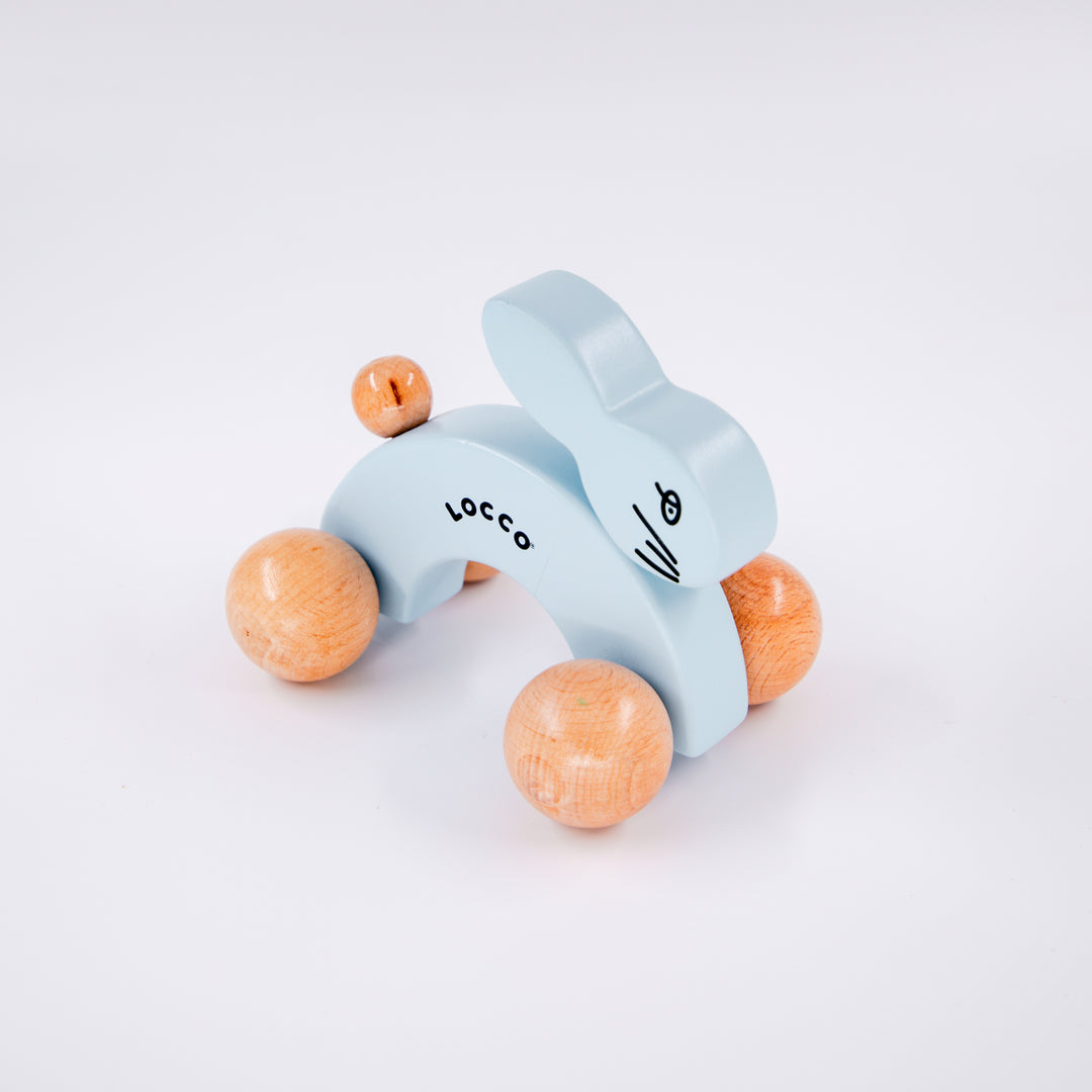 Mavi Ahşap Tavşan Oyuncağı, El Yapımı, 12 cm
