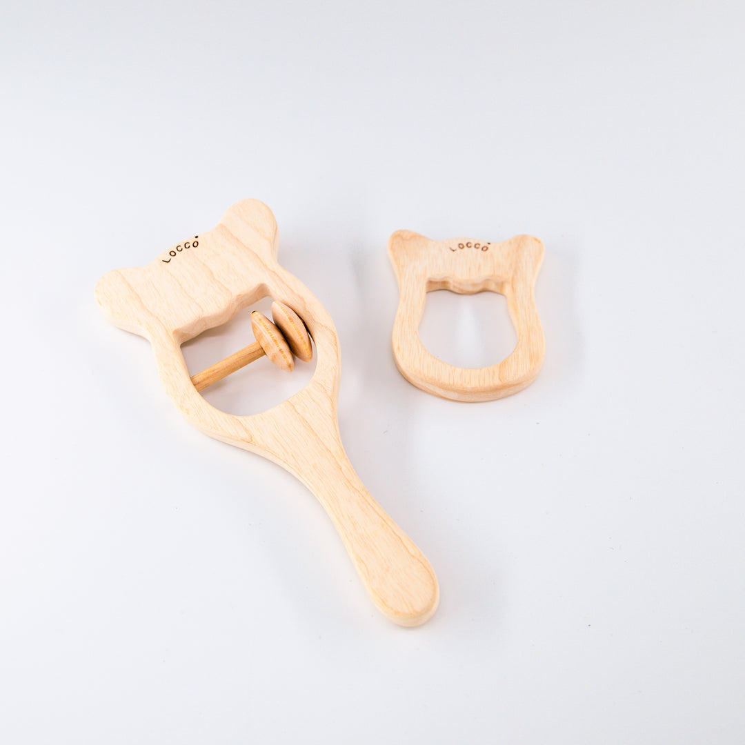 Naturel Ahşap Ayıcık Dişlik Seti, El Yapımı, 19 cm