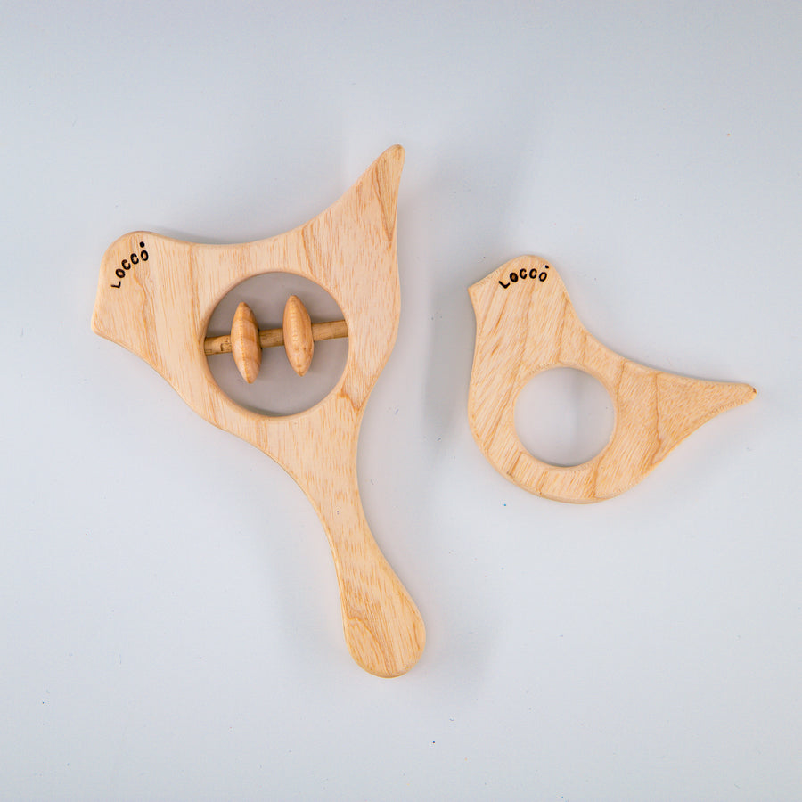 Naturel Ahşap Kuş Dişlik Seti, El Yapımı, 17 cm