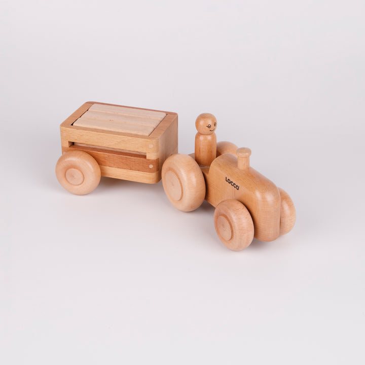 Naturel Ahşap Retro Traktör Oyuncağı, Zararsız ve Güvenli