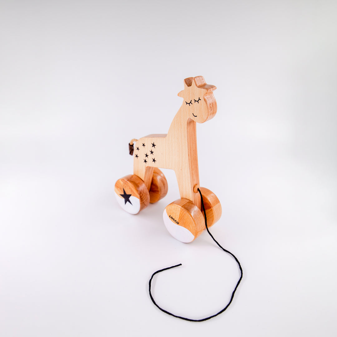 Naturel Ahşap Zürafa Oyuncağı, El Yapımı, 26,5 cm