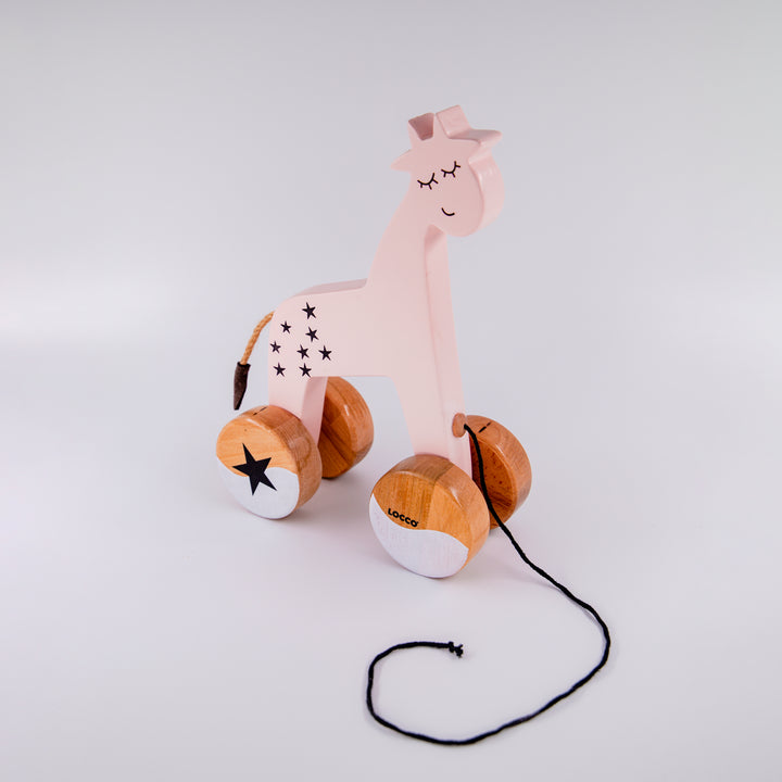 Pembe Ahşap Zürafa Oyuncağı, %100 Doğal Malzemeler