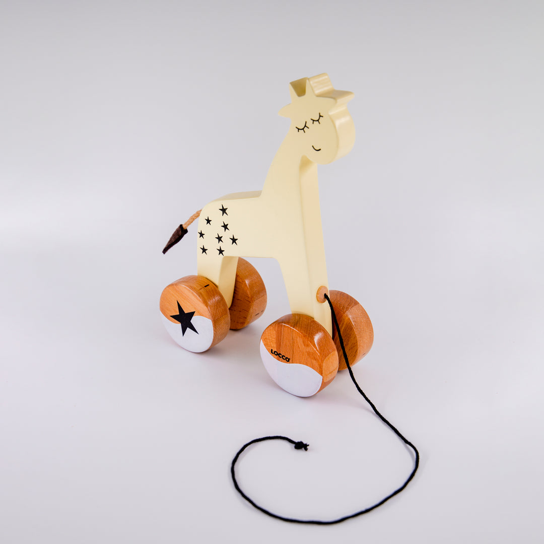 Sarı Ahşap Zürafa Oyuncağı, Detaylı El İşçili