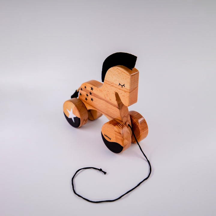 Siyah Ahşap At Oyuncağı, El Yapımı, 21,5 cm