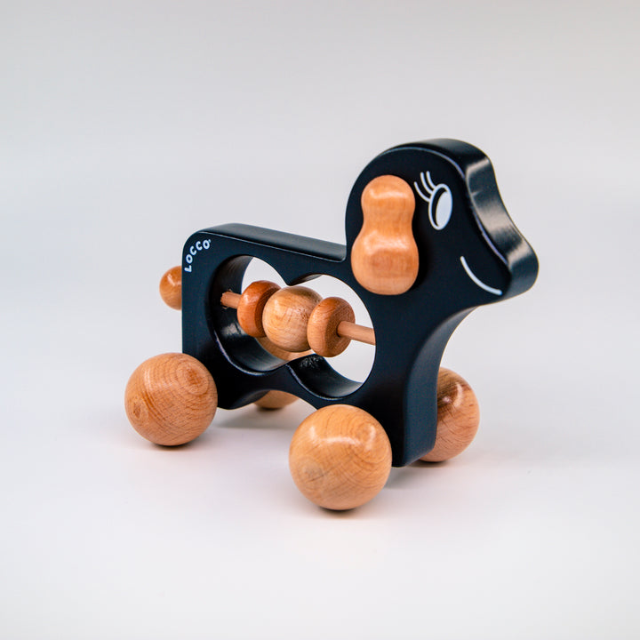 Siyah Ahşap Kuzu Oyuncağı, El Yapımı, 14,5 cm